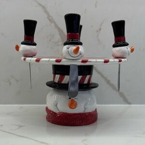 Vintage  Bella Casa by Ganz Snowman Ceramic Cheese Stand 4 Spreaders Festive